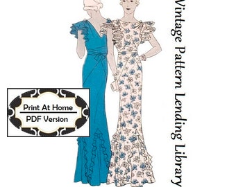 1930s Ladies Evening Gown With Ruffle Godets - INSTANT DOWNLOAD - Reproduction 1934 Sewing Pattern #T0886 - 32 Inch Bust -PDF- Print At Home