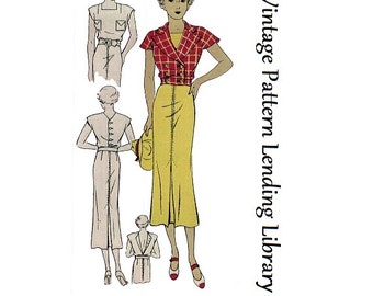 1930s Ladies Sports Dress With Jacket - Reproduction 1936 Sewing Pattern #T1390 - Sport Ensemble - 34 Inch Bust