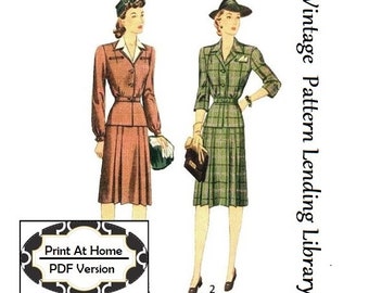 Jaren '40 Dames Tweedelige Pakjurk - INSTANT DOWNLOAD - Reproductie 1942 Naaipatroon #F4385 - 38 Inch Bust - PDF - Print thuis
