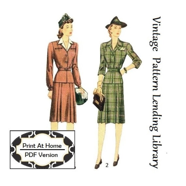 1940s Ladies Two Piece Suit Dress - INSTANT DOWNLOAD - Reproduction 1942 Sewing Pattern #F4385 - 38 Inch Bust - PDF - Print At Home