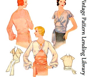 1930s Ladies Blouse With Front Yoke - Reproduction 1932 Sewing Pattern #T6834 - 32 to 42 Inch Bust Available - Pick Your Size