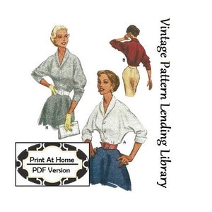 1950s Ladies Dolman Sleeve Blouse - INSTANT DOWNLOAD - Reproduction 1952 Sewing Pattern #F9179 - 34 Inch Bust - PDF - Print At Home