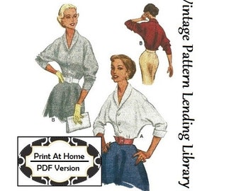 1950s Ladies Dolman Sleeve Blouse - INSTANT DOWNLOAD - Reproduction 1952 Sewing Pattern #F9179 - 34 Inch Bust - PDF - Print At Home