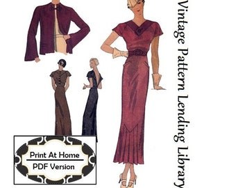 1930s Damen V-Front Kleid mit Jacke - SOFORTIGER DOWNLOAD - Reproduktion 1934 Schnittmuster #T1364 - 32 Inch Büste - PDF - Print At Home