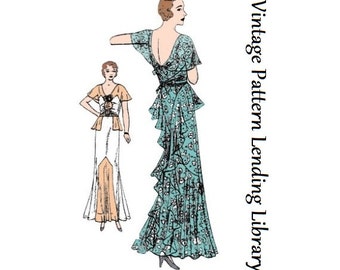 1930s Ladies Slip-Over Gown With Cascades - Reproduction 1931 Sewing Pattern #T3946