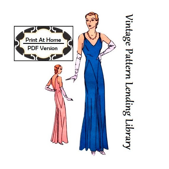 1930s Ladies Evening Gown With Deep Back INSTANT DOWNLOAD Reproduction 1931  Sewing Pattern T5918 34 Inch Bust PDF Print at Home 