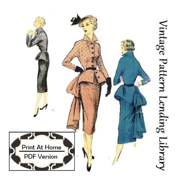 1950s Ladies Jacket Dress With Wiggle Skirt - INSTANT DOWNLOAD - Reproduction 1953 Sewing Pattern #F0073 -36 Inch Bust - Print At Home - PDF