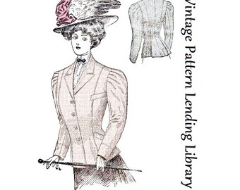 1900s Ladies Single Breasted Fitted Sport Jacket - Edwardian - Belle Epoch - Reproduction 1909 Sewing Pattern #E2004 - 42 Inch Bust