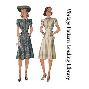 1940s Ladies Day Dress With Raised Waistline - Reproduction 1941 Sewing Pattern #F3666 - 34 Inch Bust