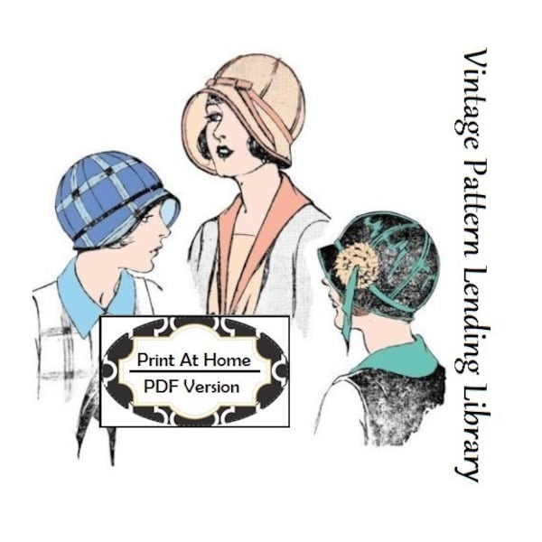 1920s Ladies Cloche Hat with Ribbon Trim -  INSTANT  DOWNLOAD -  Reproduction 1924 Sewing Pattern #H7473 - Print at Home - PDF