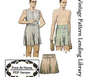 1930s Men's Union Suit & Undershorts - INSTANT DOWNLOAD - Reproduction 1933 Sewing Pattern #M1335 - Size 42 - PDF - Print At Home