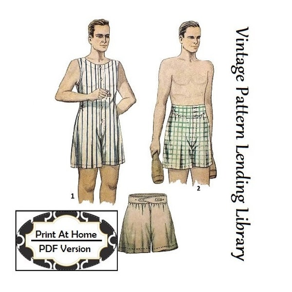 1930s Men's Union Suit & Undershorts - INSTANT DOWNLOAD - Reproduction 1933 Sewing Pattern #M1335 - Size 42 - PDF - Print At Home