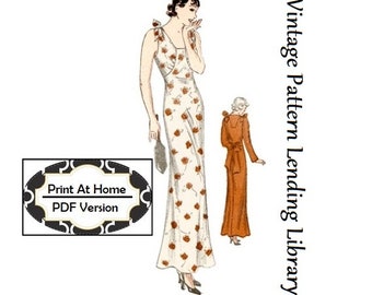 1930s Ladies Nightgown or Lounging Pajama - INSTANT DOWNLOAD - Reproduction 1935 Sewing Pattern #T0442 - 40 Inch Bust - PDF - Print At Home