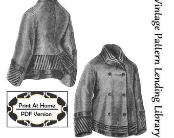 1870s Ladies Sacque Jacket - INSTANT DOWNLOAD - Victorian Era Reproduction 1876 Sewing Pattern #E0175 - 32/34 Inch Bust- PDF - Print At Home