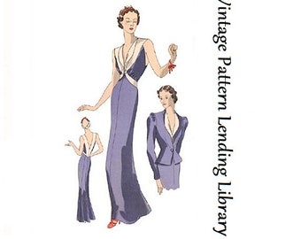 1930s Ladies Evening Gown With Jacket - Reproduction 1936 Sewing Pattern #T0435 - 34 Inch Bust