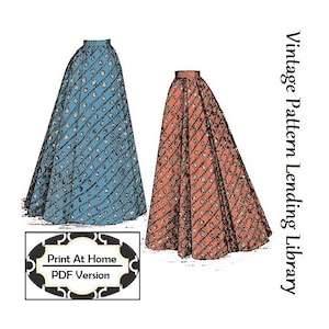 1890s Ladies Back Pleated Fantail Skirt - INSTANT DOWNLOAD - 1897 Reproduction Sewing Pattern #E1491 - 22 Inch Waist - PDF - Print At Home