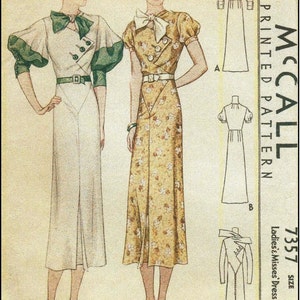 1930s Ladies Day Dress With Puff Sleeve Option 1933 Art Deco Reproduction Sewing Pattern T7357 34 Inch Bust image 9