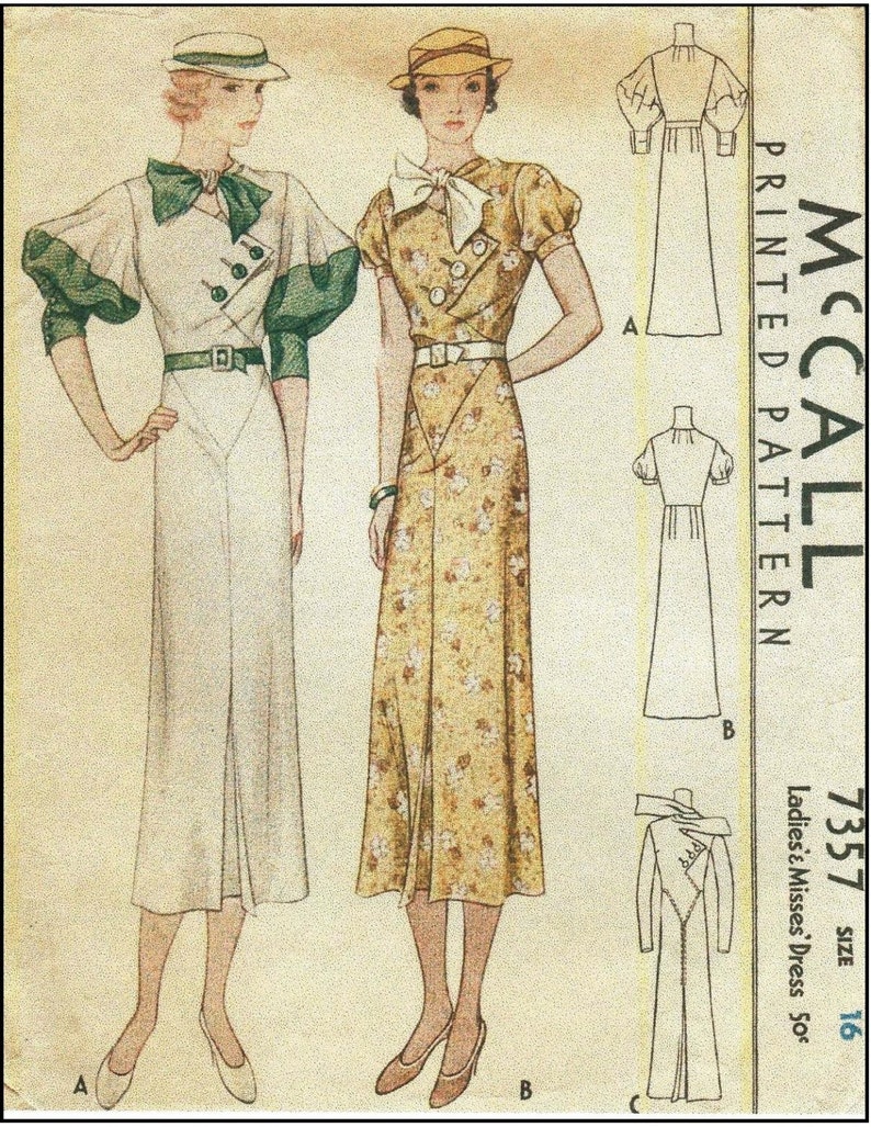 1930s Ladies Day Dress With Puff Sleeve Option 1933 Art Deco Reproduction Sewing Pattern T7357 34 Inch Bust image 9