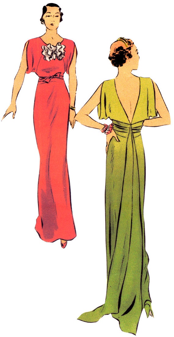 1939 Vintage Sewing Pattern B32in EVENING DRESS (R956) - The Vintage  Pattern Shop