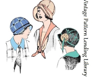 1920s Ladies Cloche Hat with Ribbon Trim - Reproduction 1924 Sewing Pattern #H7473