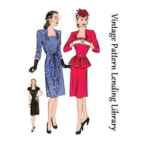 1940s Ladies Cocktail Dress - Reproduction 1944 Sewing Pattern #F1449 - 36 Inch Bust
