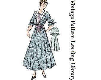 1910s Ladies Dress With Ruffled Lapels - 1915 Reproduction Sewing Pattern #E1775 - 38 Inch Bust