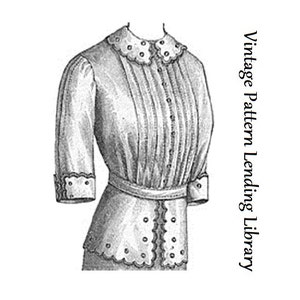 1910s Ladies Blouse With Embroidered Detailing - 1912 Reproduction Sewing Pattern #E1000 - 36 Inch Bust