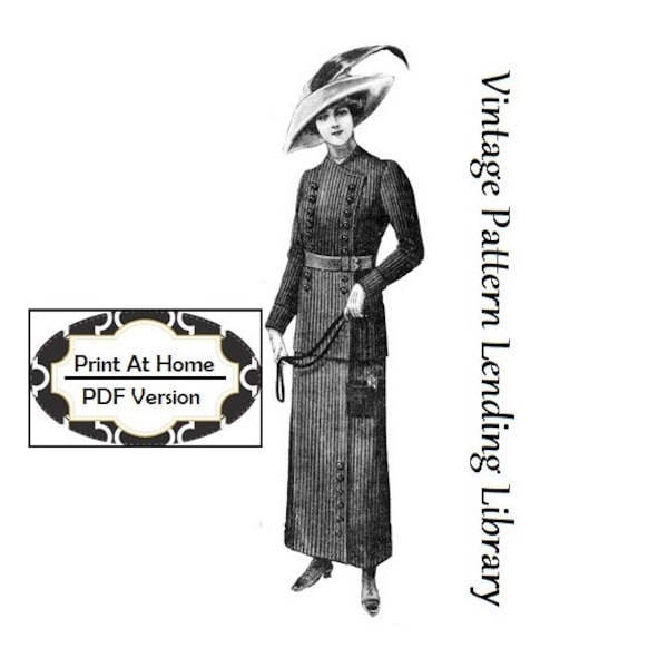 1912 Ladies Traveling Suit - INSTANT DOWNLOAD - Reproduction Sewing Pattern #E1002 - Titanic Era - 36 Inch Bust - PDF - Print At Home