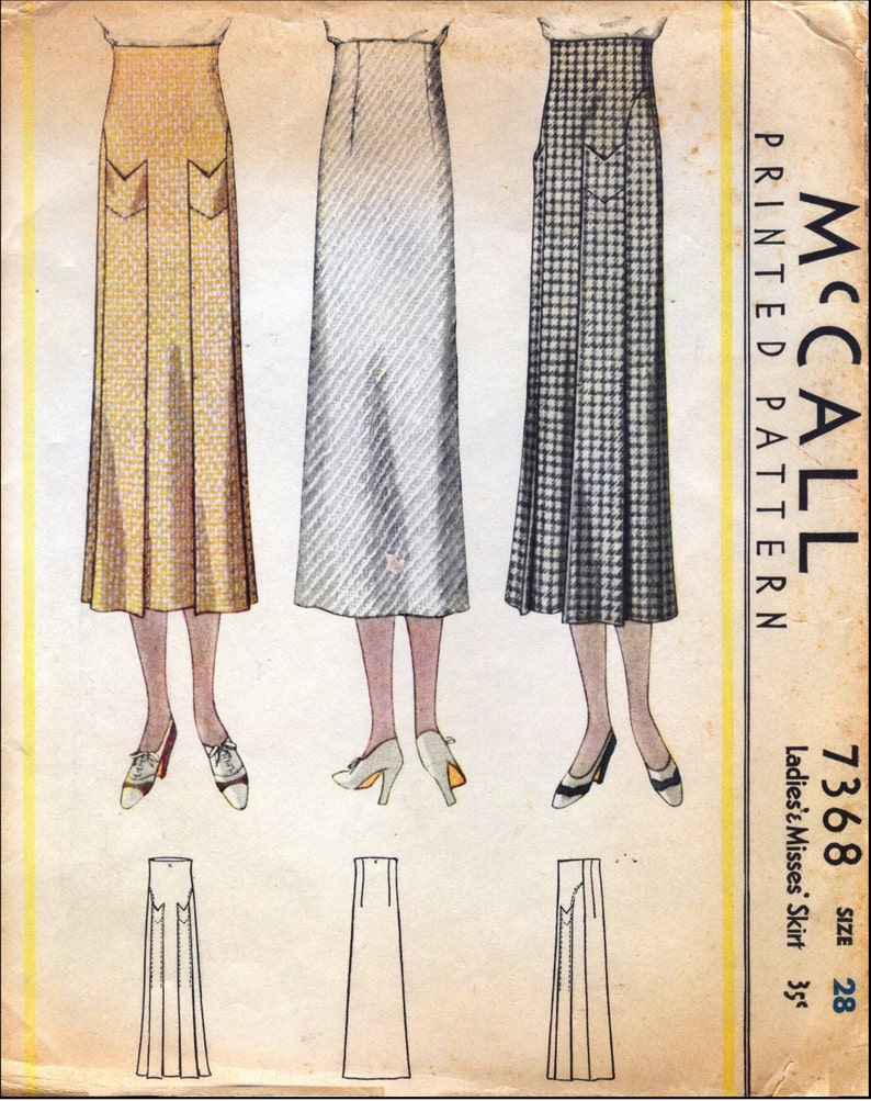 1930s Ladies Skirt With Self Pockets Reproduction 1933 Sewing Pattern T7368 28 Inch Waist image 2