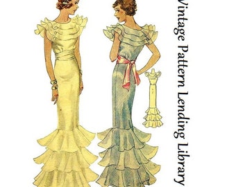 1930s Ladies Evening Gown With Sash - Reproduction 1934 Sewing Pattern #T7754 - 34 Inch Bust