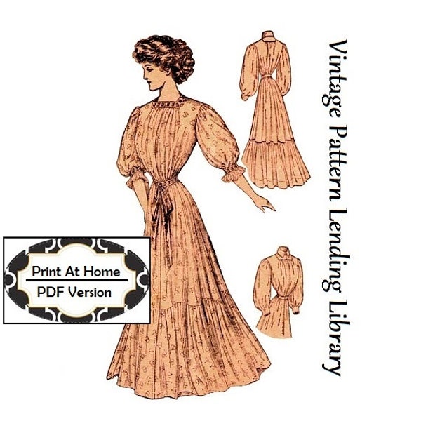 1908 Ladies House Dress or Wrapper - INSTANT DOWNLOAD - Reproduction Sewing Pattern #E2263 - 38 Inch Bust - PDF - Print at Home