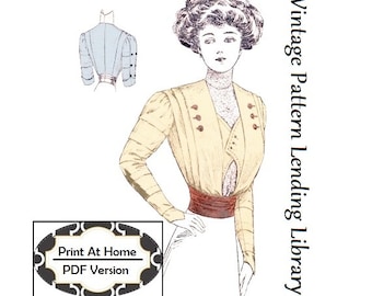 1910 Dames taille met riem en twee mouwen - INSTANT DOWNLOAD - Reproductie naaipatroon #E2564 - 38 Inch Bust - PDF - Print thuis