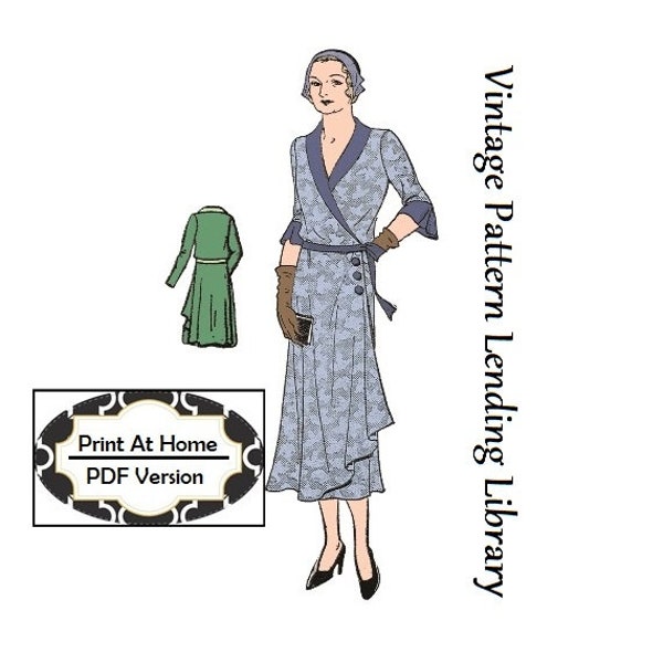 1930s Ladies Wrap Around Dress - INSTANT DOWNLOAD - Reproduction Sewing Pattern #T0337 - 36 Inch Bust - PDF - Print At Home