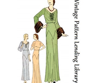 1930s Ladies Evening Gown With Deep Cuffs - Reproduction 1931-33 Sewing Pattern #T5846 - 34 Inch Bust