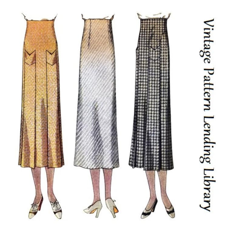 1930s Ladies Skirt With Self Pockets Reproduction 1933 Sewing Pattern T7368 28 Inch Waist image 1