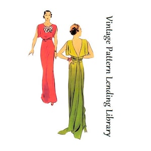 1930s Ladies Evening Gown With Train - Reproduction 1934 Sewing Pattern #T6573 - 34 Inch Bust
