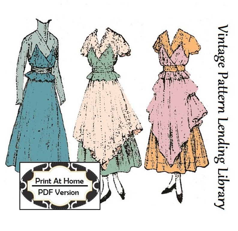 WW1, 1914-1919 Sewing Patterns 1918    1910s Ladies Dress With Optional Tunic - INSTANT DOWNLOAD - 1918 Reproduction Sewing Pattern #E8744 - 36 Inch Bust - PDF - Print At Home  AT vintagedancer.com