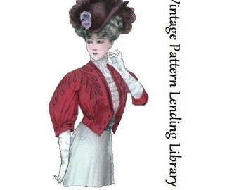 1900's Ladies Edwardian Era Bolero Jacket - Reproduction Sewing Pattern #E5892 - 32/34 Inch Bust