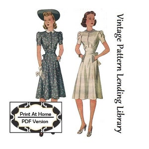 1940s Ladies Day Dress With Raised Waistline - INSTANT DOWNLOAD - Reproduction 1941 Sewing Pattern #F3666 - 34 Inch Bust - PDF-Print At Home