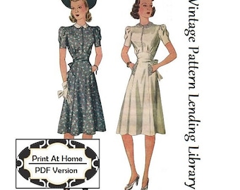 1940s Ladies Day Dress With Raised Waistline - INSTANT DOWNLOAD - Reproduction 1941 Sewing Pattern #F3666 - 34 Inch Bust - PDF-Print At Home