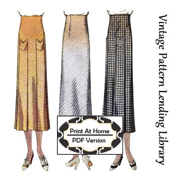 1930s Ladies Skirt With Self Pockets- INSTANT DOWNLOAD - Reproduction 1933 Sewing Pattern #T7368 - 28 Inch Waist -  PDF - Print At Home
