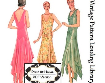 1920s Fishtail Evening Gown - INSTANT DOWNLOAD- Reproduction 1929 Sewing Pattern #Z5941 - Small Multi Size (Bust 32-36)- PDF - Print At Home