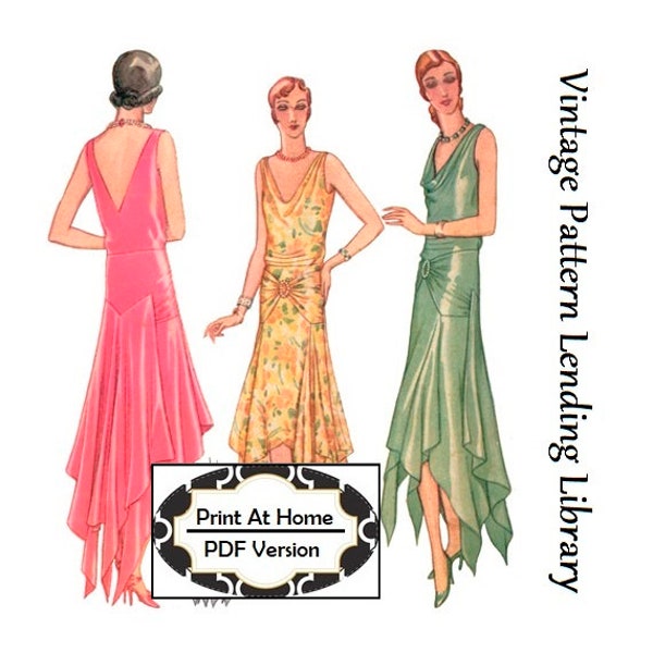 1920s Fishtail Evening Gown - INSTANT DOWNLOAD- Reproduction 1929 Sewing Pattern #Z5941 - Multi Size (38-42 Bust) - PDF - Print At Home