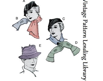 1930s Ladies Hat, Scarf & Gloves - Reproduction 1934-35 Sewing Pattern #H2851