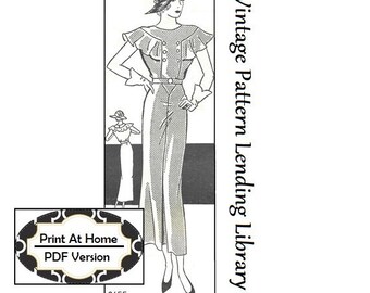 1930s Afternoon Dress With Ruffle Capelet - INSTANT DOWNLOAD - Reproduction 1937 Sewing Pattern #T9655 - 36 Inch Bust - PDF - Print At Home