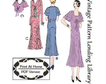 1930s Ladies Afternoon Tea Frock - INSTANT DOWNLOAD - Reproduction 1931 Sewing Pattern #T3221 - 36 Inch Bust - PDF - Print At Home