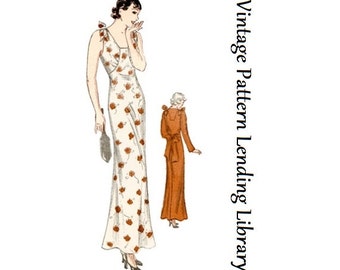1930s Ladies Glamour Nightgown or Lounging Pajama with Shoulder Ties - Reproduction 1935 Sewing Pattern #T0442 - 40 Inch Bust