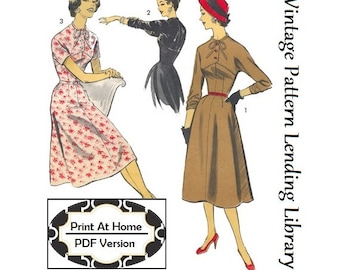1950s Ladies Dress with Front Yoke - INSTANT DOWNLOAD - Reproduction 1956 Sewing Pattern #F8109 - 34 Inch Bust - Print At Home - PDF