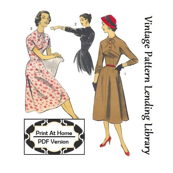 1950s Ladies Dress with Front Yoke - INSTANT DOWNLOAD - Reproduction 1956 Sewing Pattern #F8109 - 34 Inch Bust - Print At Home - PDF