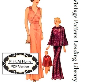 1930s Evening Gown With Optional Jacket - INSTANT DOWNLOAD - Reproduction 1936 Sewing Pattern #T8119 - 36 Inch Bust - PDF - Print At Home